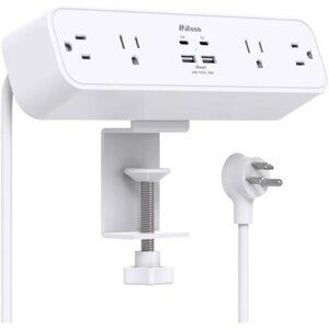 Desk clamp power strip surge protector with USB C fast charging station 5ft cord